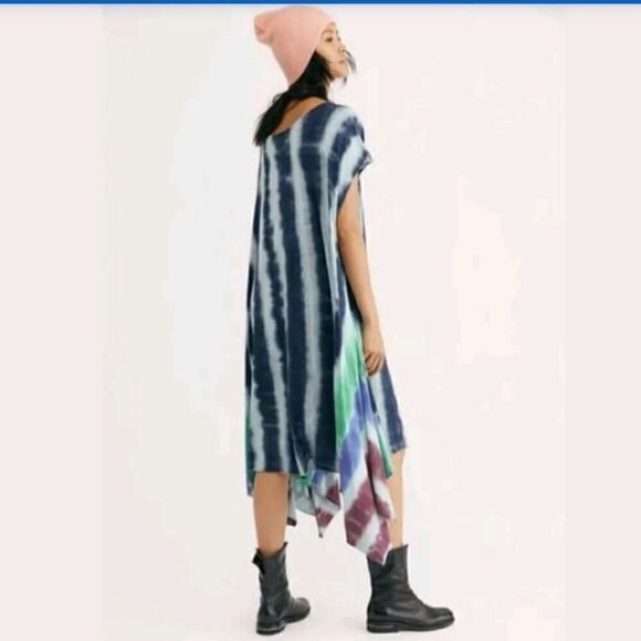 Free People Maxi Tee Dress Tie Dye  Hi Lo Midi Size M - Picture 2 of 6